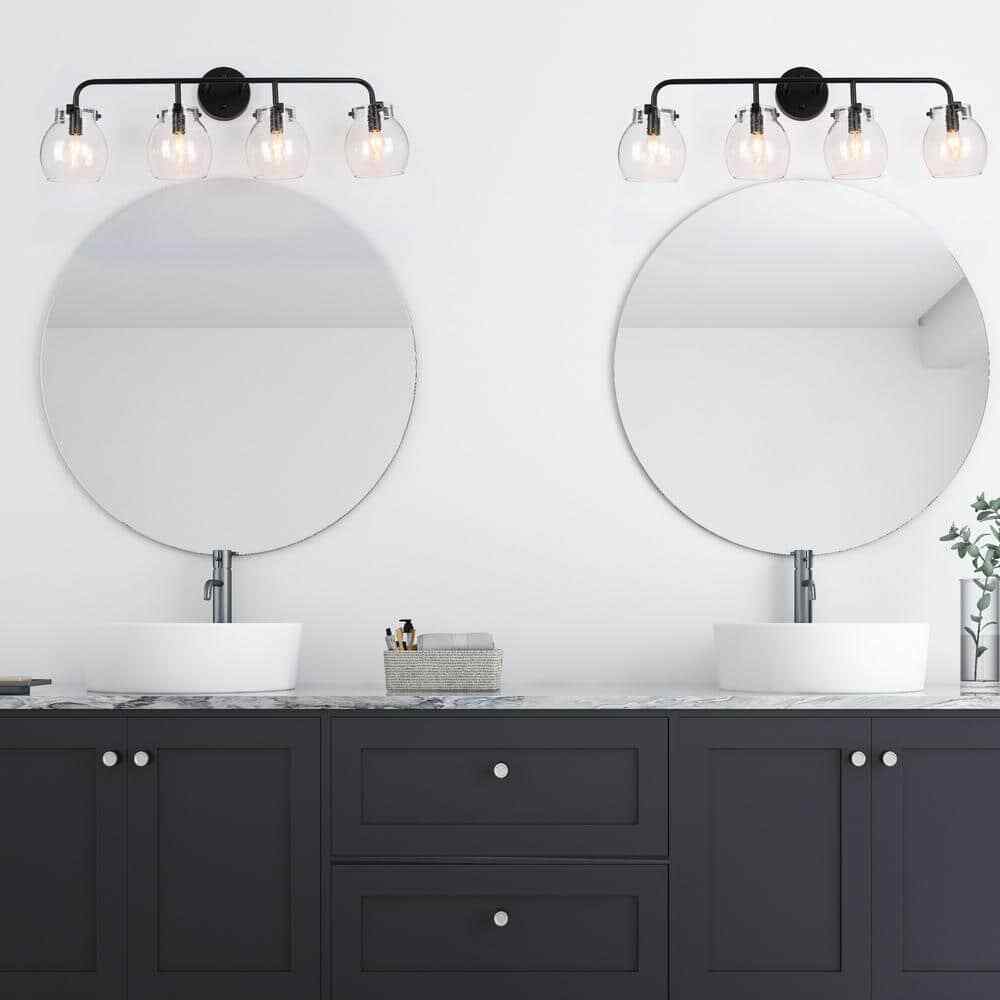 LNC Painted Black 4-Light Modern Black Bathroom Wall Sconce Classic Wall Light