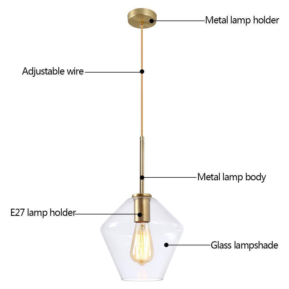LamQee 9.1 in. W x 8.5 in. H 1-Light Clear Glass Champagne Gold Pendant Light
