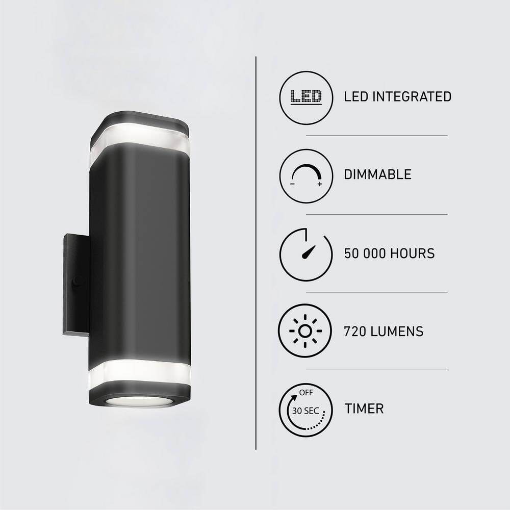 Artika Stark Black Modern SmartLED Hardwired Garage and Porch Light Wall Sconce