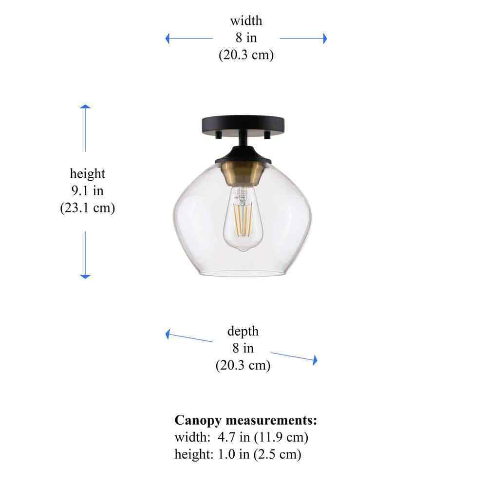 STANFORD LIGHTING Ancona 1-Light Black Semi-Flush Mount with Clear Glass Shade