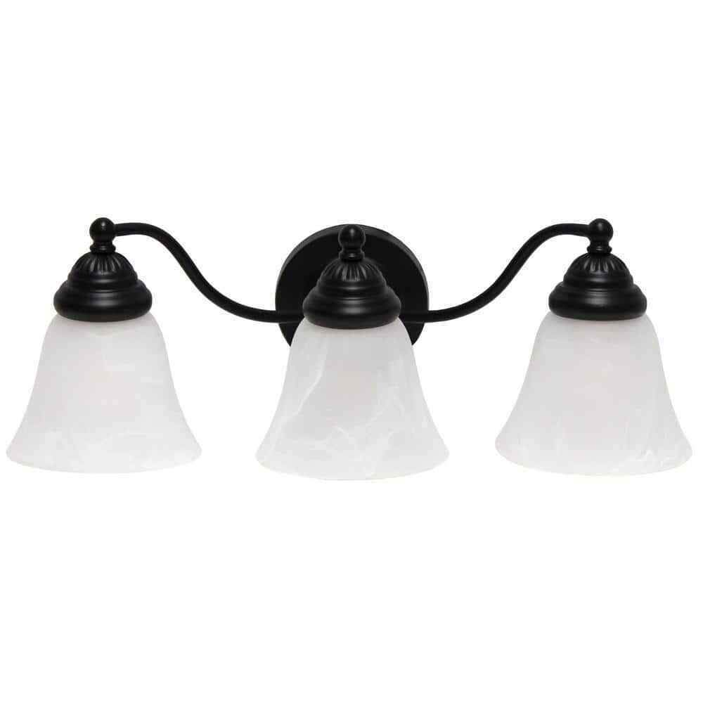 Lalia Home 7.5 in. 3-Light Black and Alabaster Shades Vanity Wall Fixture