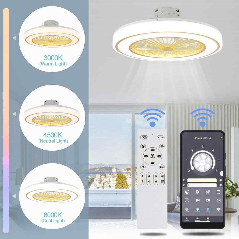 Oaks Aura 20in.LED White Bladeless Smart App Control Low Profile Ceiling Fan