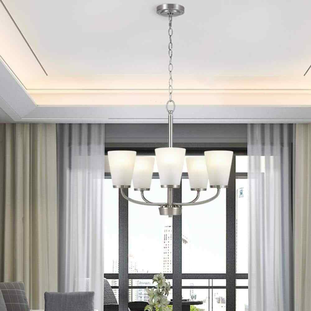 Hampton Bay Helena 21" 5-Light Brushed Nickel Chandelier w/ Frosted Glass Shades