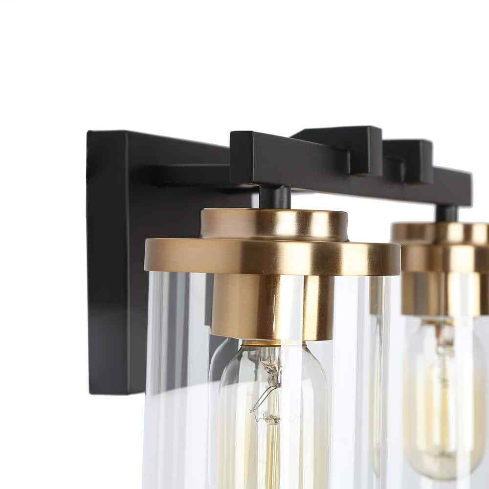 Zevni Black Vanity Light for Bathroom Modern Gold Wall Light Clear Glass Shades