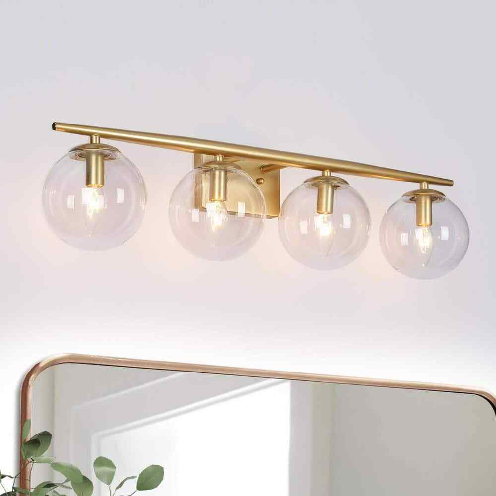 Uolfin Modern Gold Bathroom Vanity 30 in. 4-Light Farmhouse Linear Wall Sconce