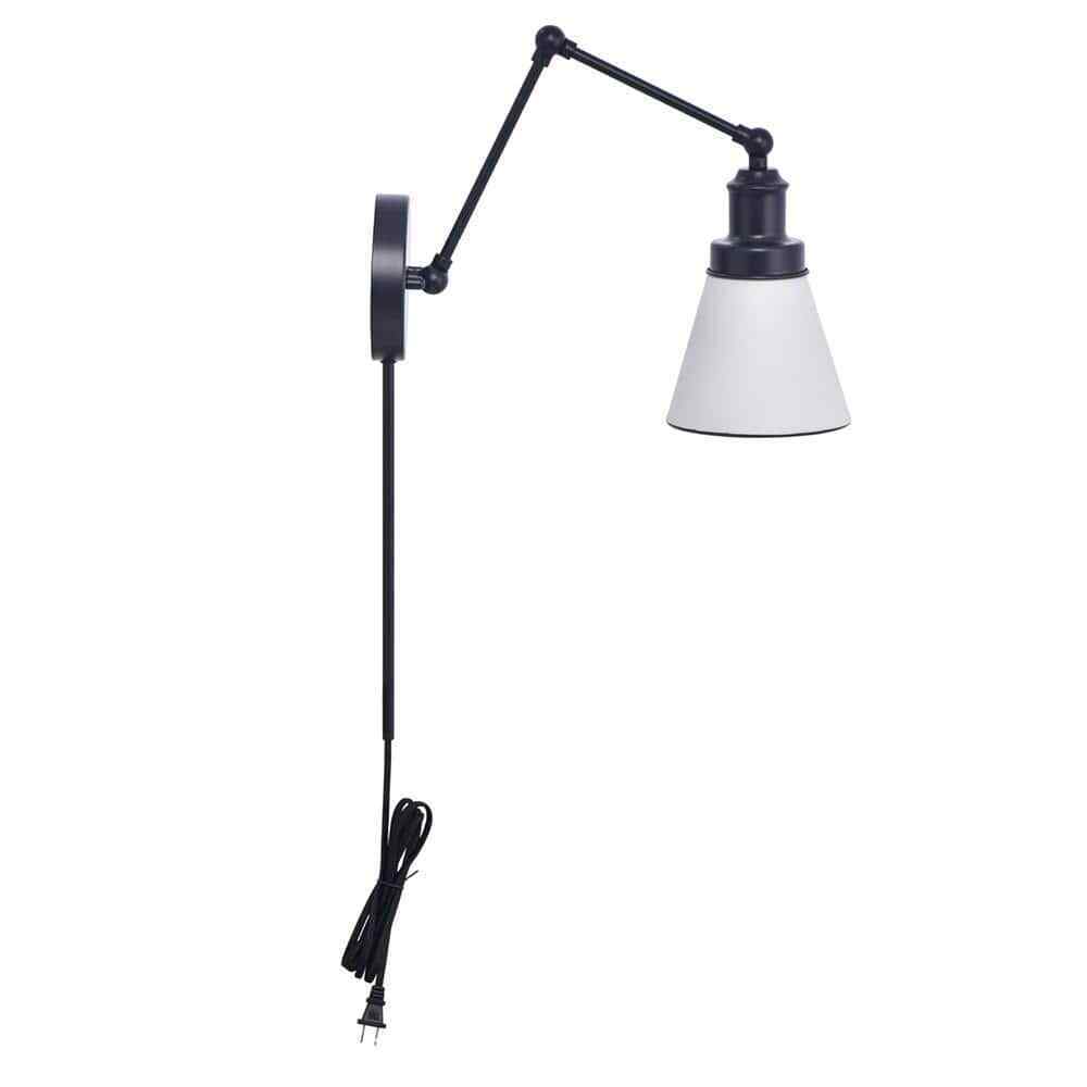 Hampton Bay 1-Light Black Plug-In/Hardwired Swing Arm Wall Lamp
