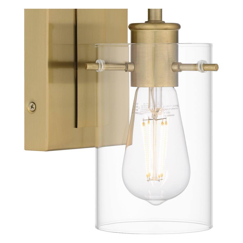 Hampton Bay Regan 4.5 in. 1-Light Brushed Gold Vanity Light w/ Clear Glass Shade