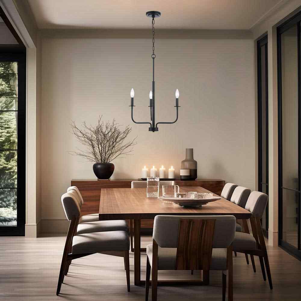 Bel Air Lighting Tennyson 3-Light Black Candle Chandelier Light Fixture 11653 BK