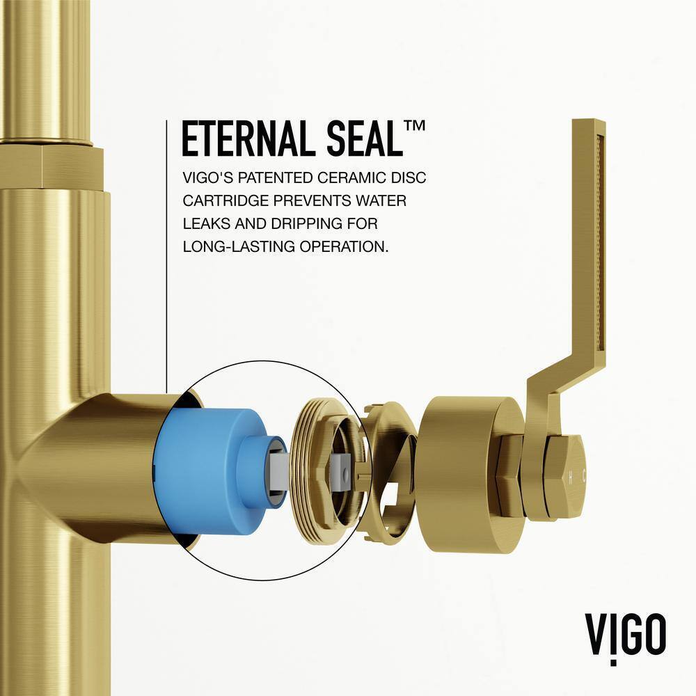 VIGO Hart Angular Single Handle Pull-Down Kitchen Faucet in Matte Brushed Gold