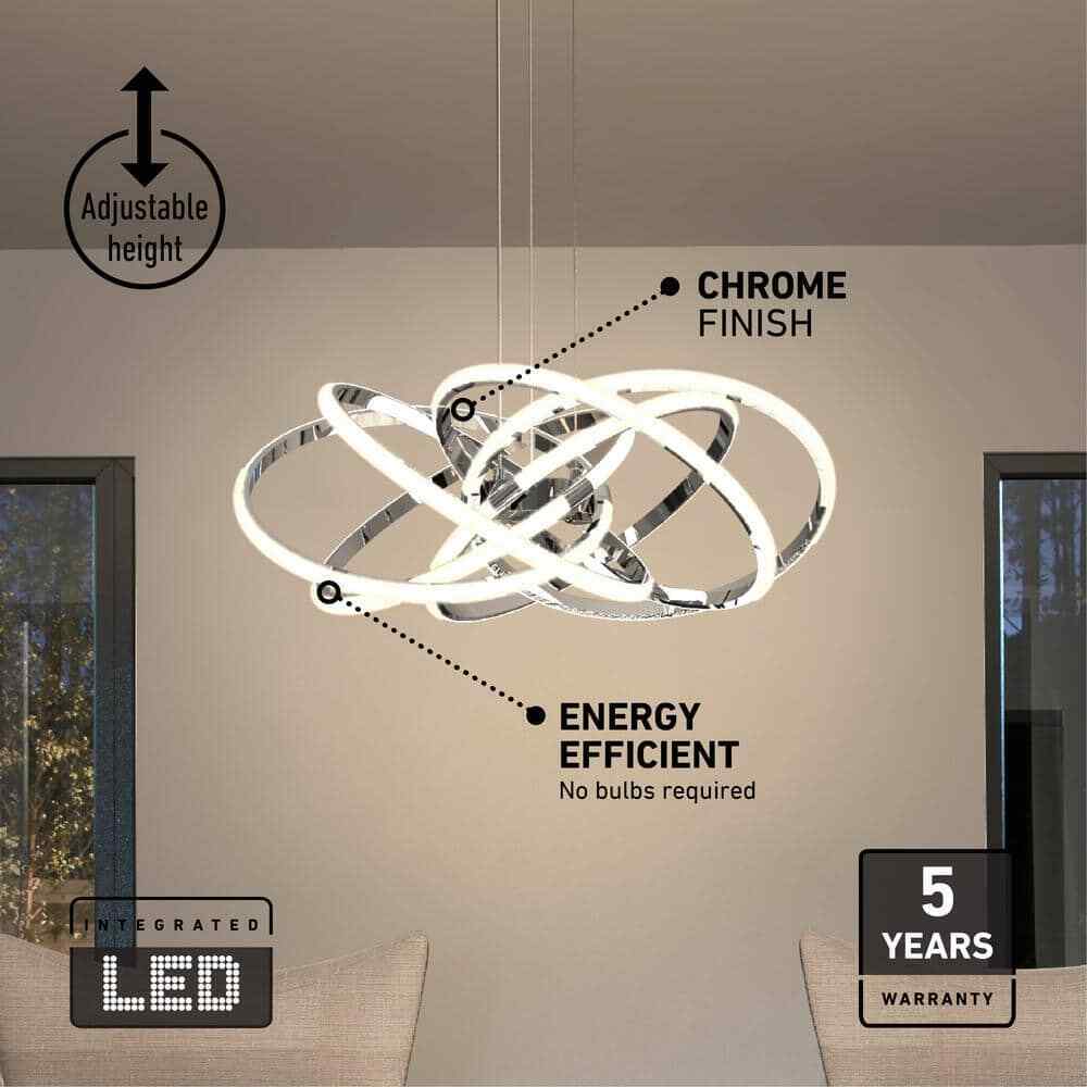 Artika Maelstrom 25-Watt Chrome Modern 5 CCT Integrated LED Pendant Light