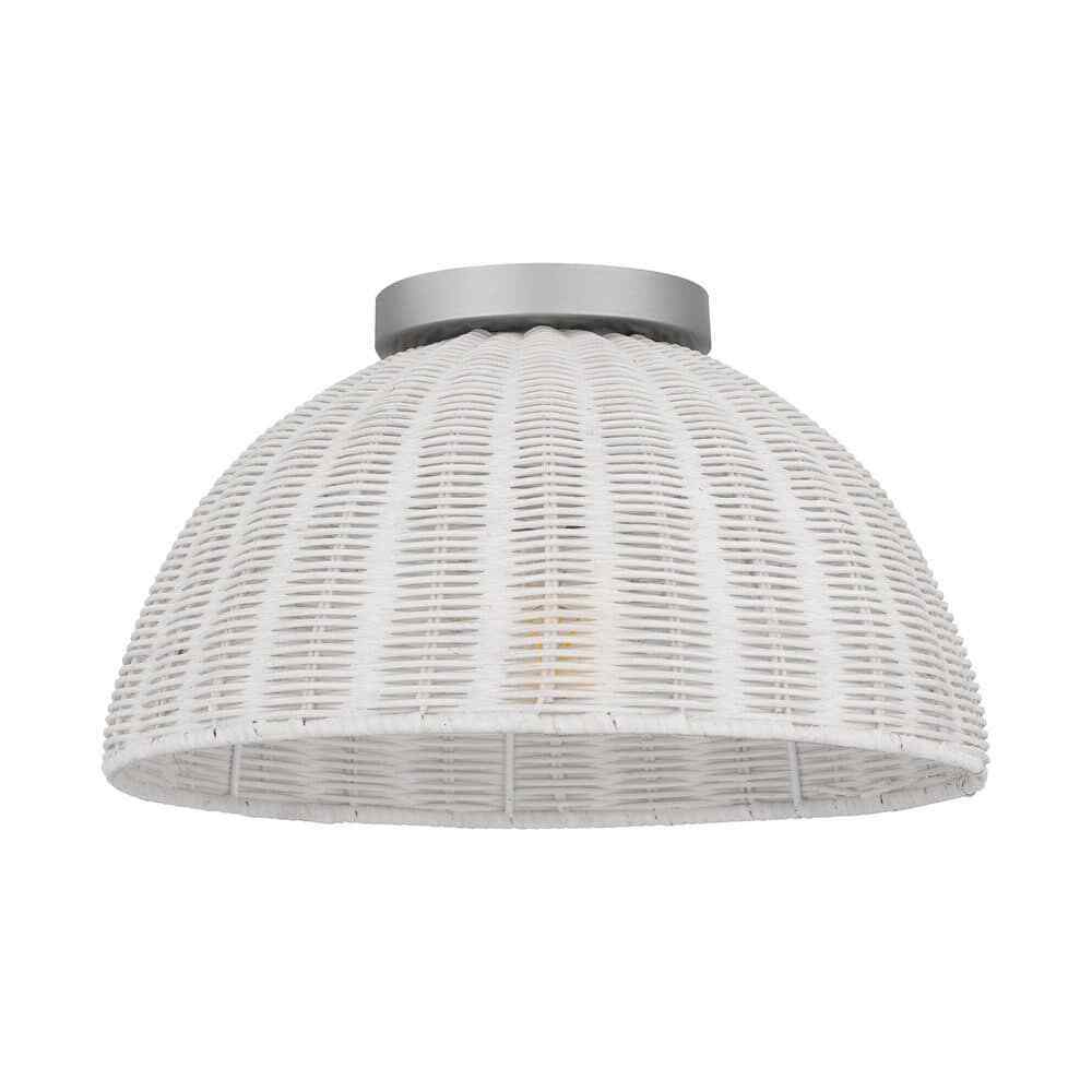 Hampton Bay Highler 13 in. Silver Flush Mount with White Rattan Shade HD5887E5