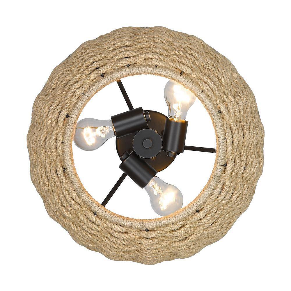 Golden Lighting Hathaway 16.25 in. 3-Light Matte Black Semi-Flush Mount