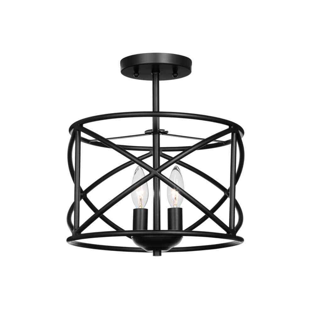 Hampton Bay Hastings 13.5 in. 2-Light Satin Bronze Drum Ceiling Semi Flush Light