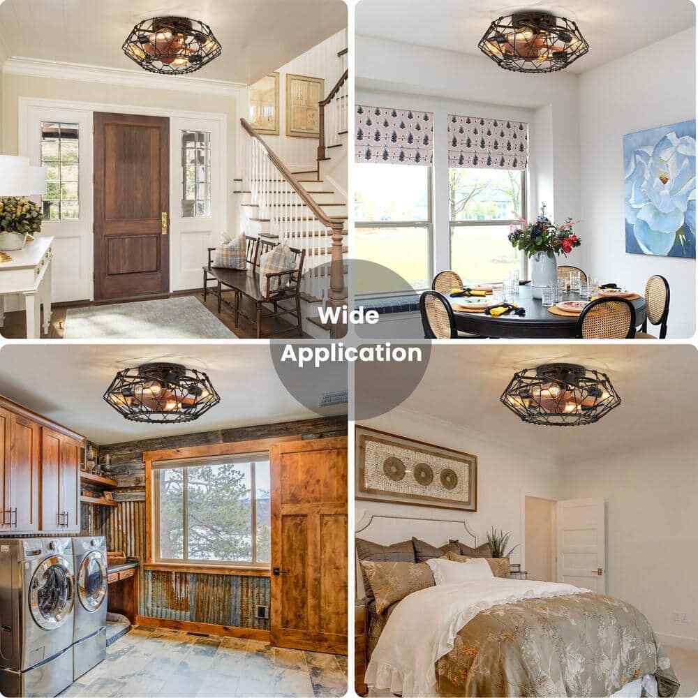 ANTOINE 20 in. 4-Light Indoor Farmhouse Caged Flush Mount Ceiling Fan