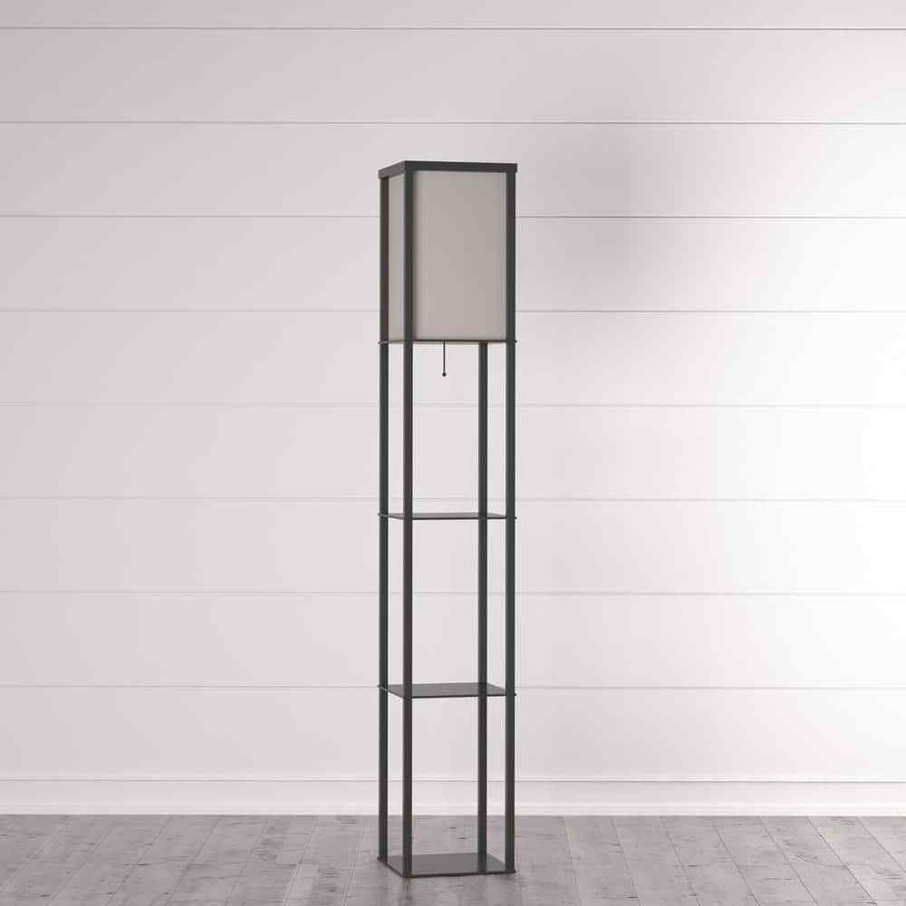 Hampton Bay 62.75 in. Black w. Antique Brass Shelf Floor Lamp AF33904
