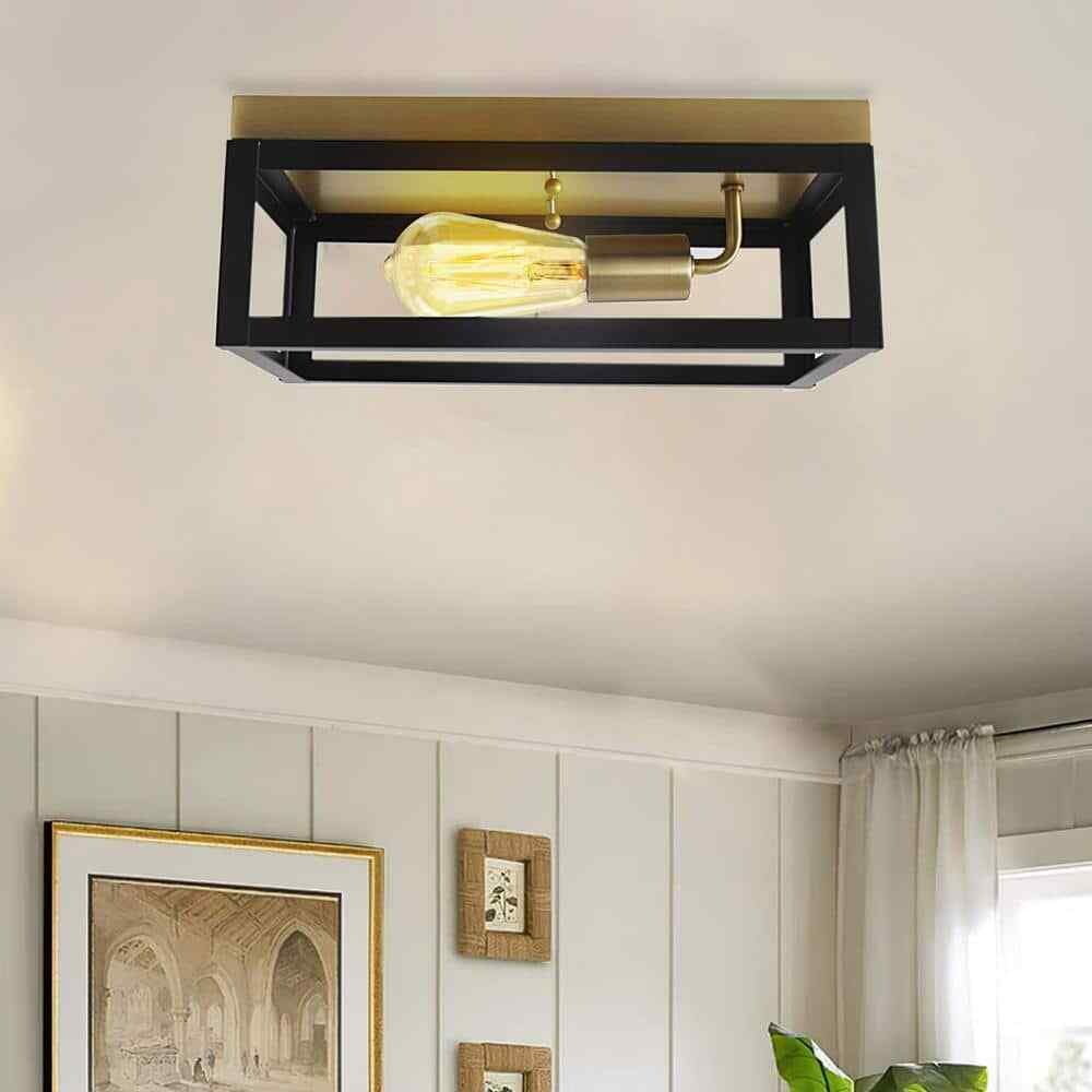 Cedar Hill 13 in. 1-Light Matte Black Metal Square Cage Ceiling Light Fixture