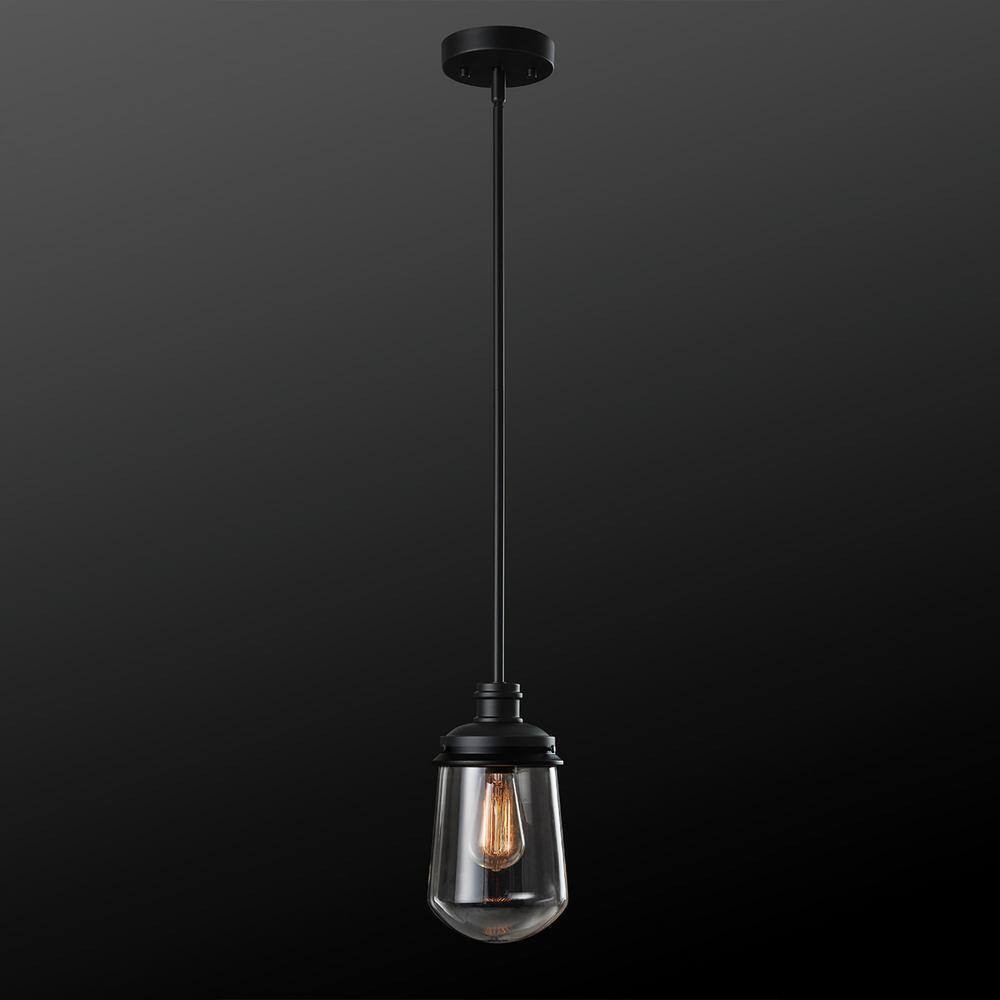 Globe Electric Abraham 1-Light Matte Black Pendant Light with Clear Glass Shade