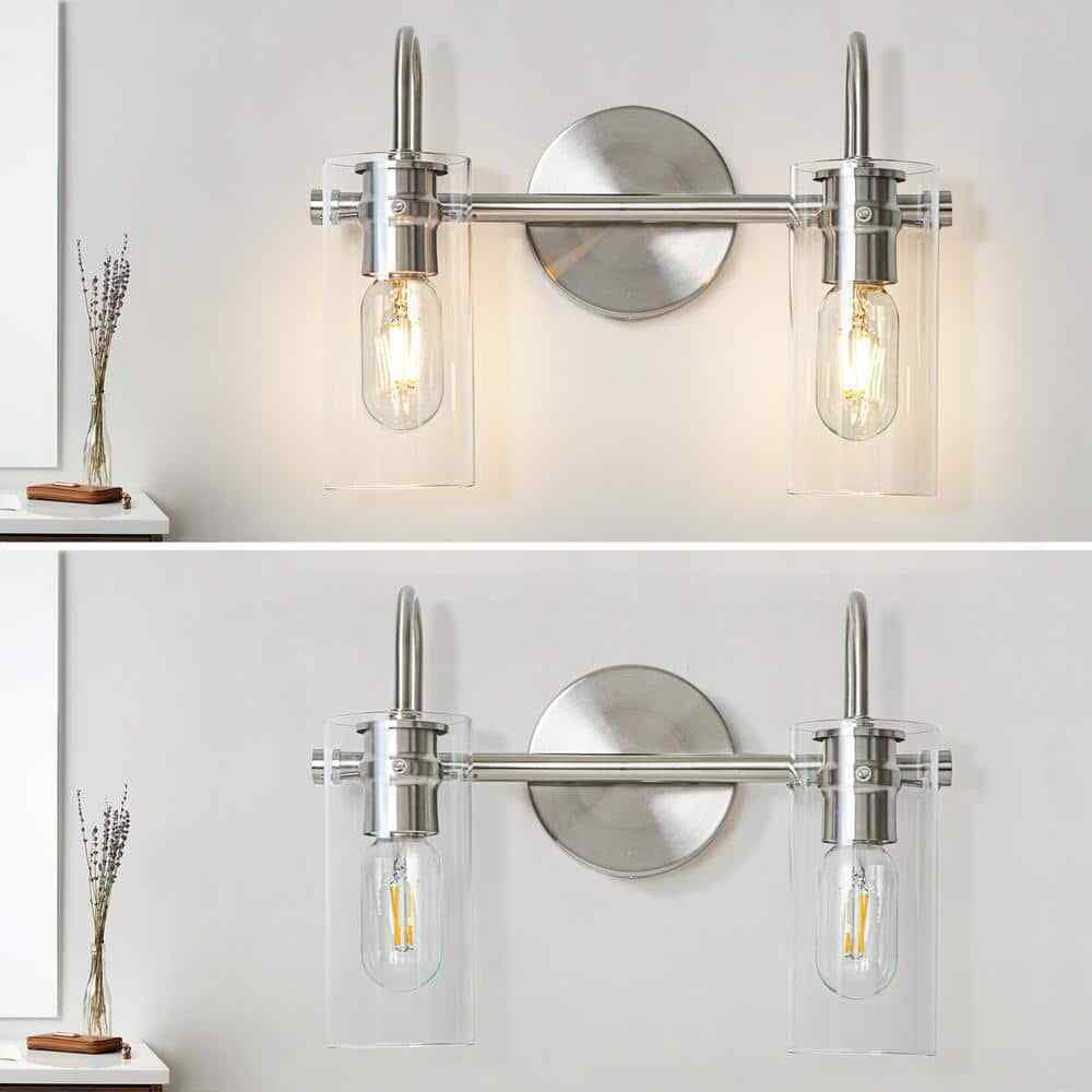 EDISLIVE Paquette 14 in. 2-Light Satin Nickel Modern Vanity Light Fixture
