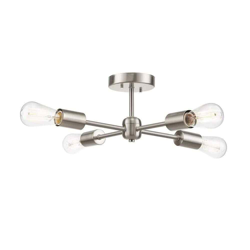Globe Electric Vane 17 in. 4-Light Brushed Nickel Semi-Flush Mount 65098
