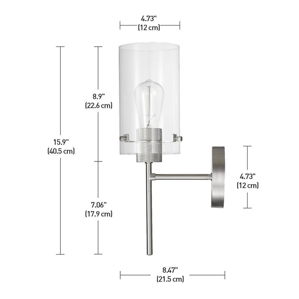 Globe Electric Cusco 1-Light Brushed Nickel Wall Sconce with Clear Glass Shade
