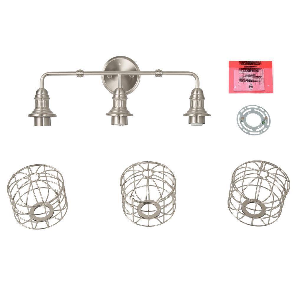 LNC 3-Light Nickel Modern Industrial Cage Silver Linear Wall Sconce Vanity Light