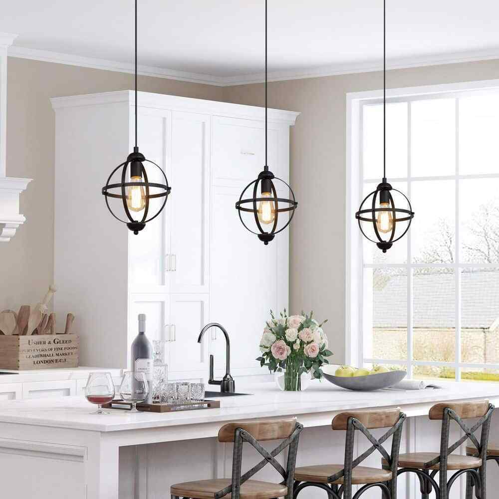 LNC Black Pendant Light Modern Globe Cage Geometric Kitchen Island Chandelier