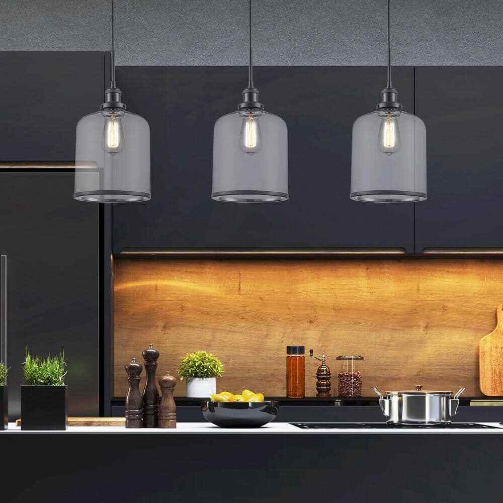Bel Air Lighting Dorina 1-Light Black Mason Jar Hanging Kitchen Pendant Light