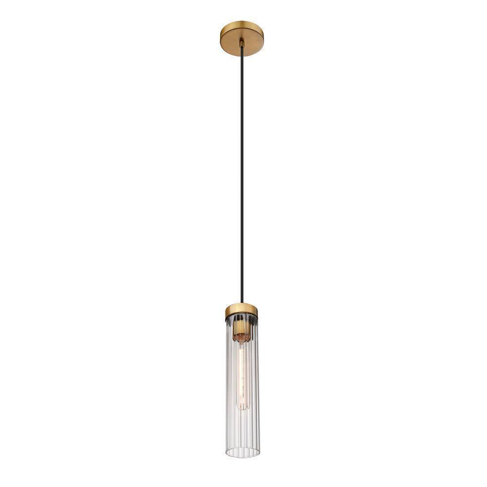 Beau 1-Light Rubbed Brass Pendant Light with Glass Shade 740P-RB