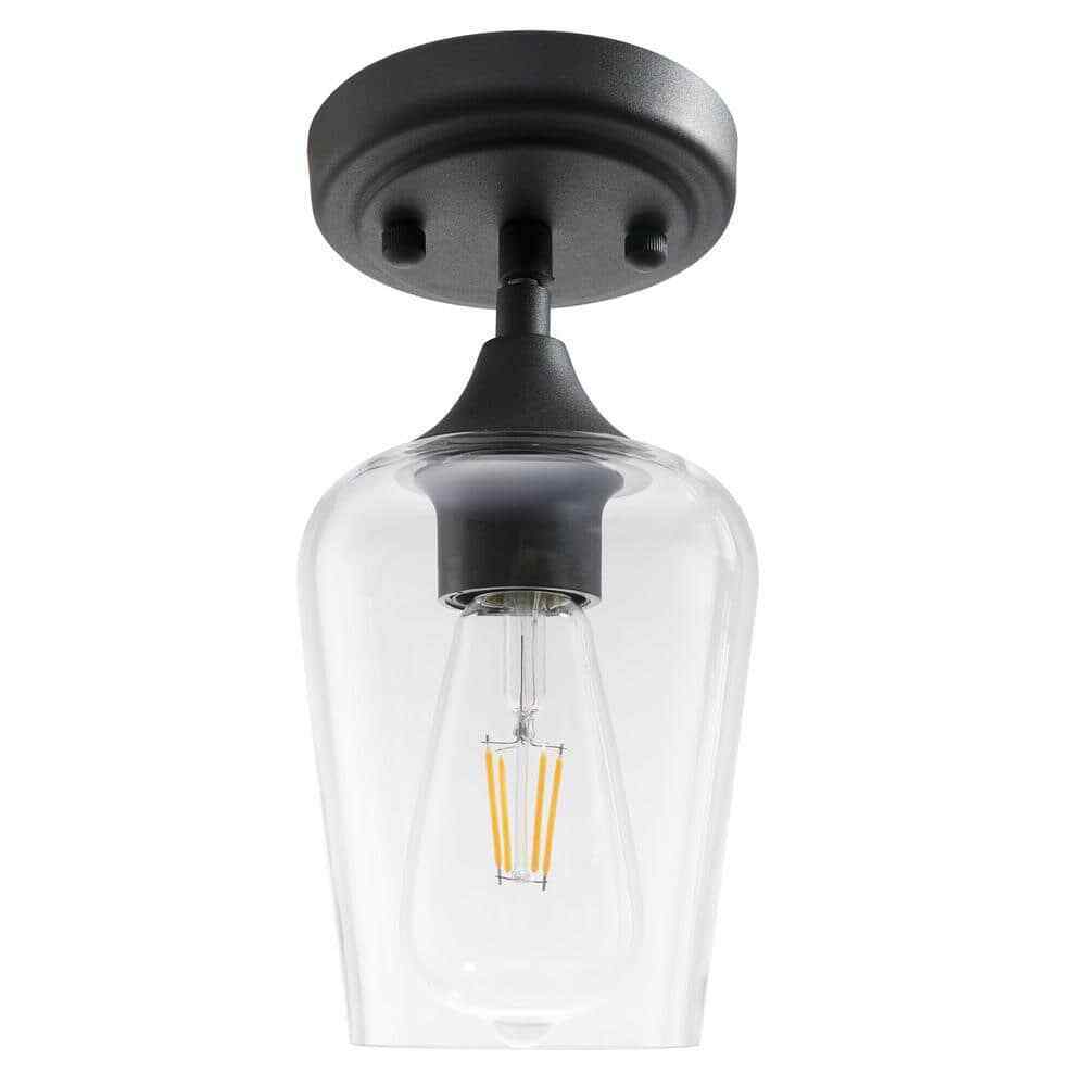 Merra 5 in. W x 6 in. H 1-Light Matt Black Pendant with Clear Glass Shade