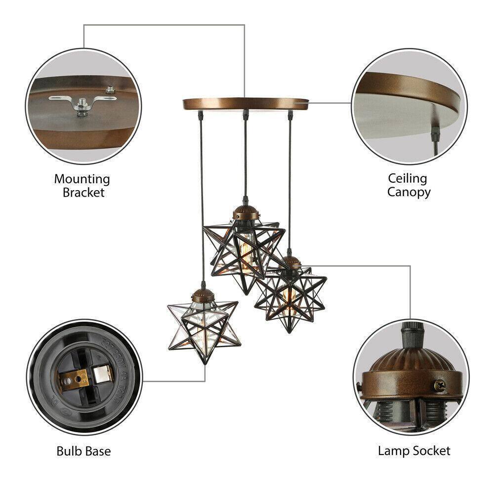OUKANING 12 in. Brown Antique Moravian Star Pendant Light w/ Metal Glass Shade