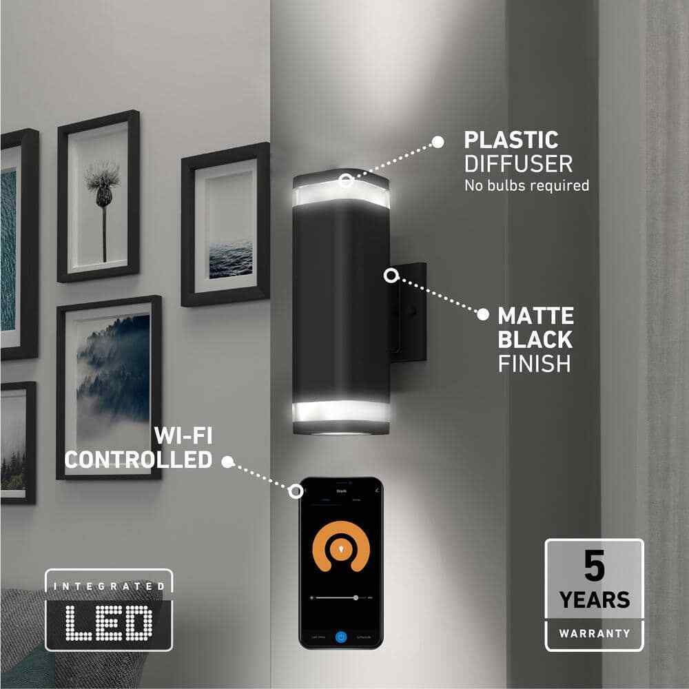 Artika Stark Black Modern SmartLED Hardwired Garage and Porch Light Wall Sconce