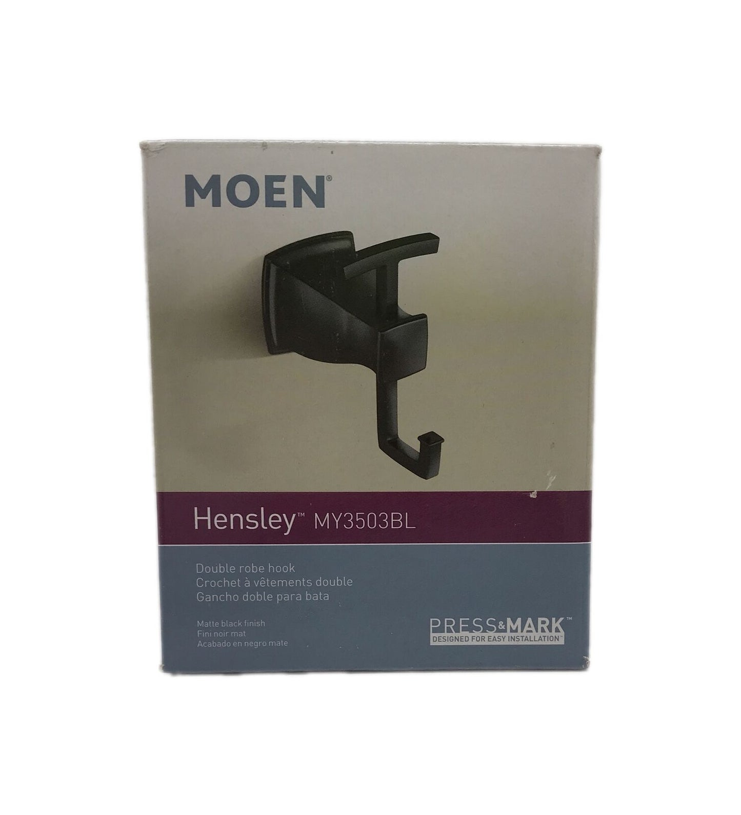MOEN Hensley Double Robe Hook with Press and Mark in Matte Black MY3503BL