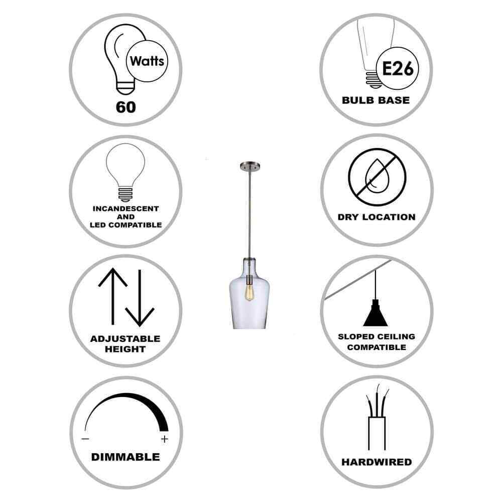 Bel Air Lighting 1-Light Brushed Nickel Hanging Kitchen Pendant Light