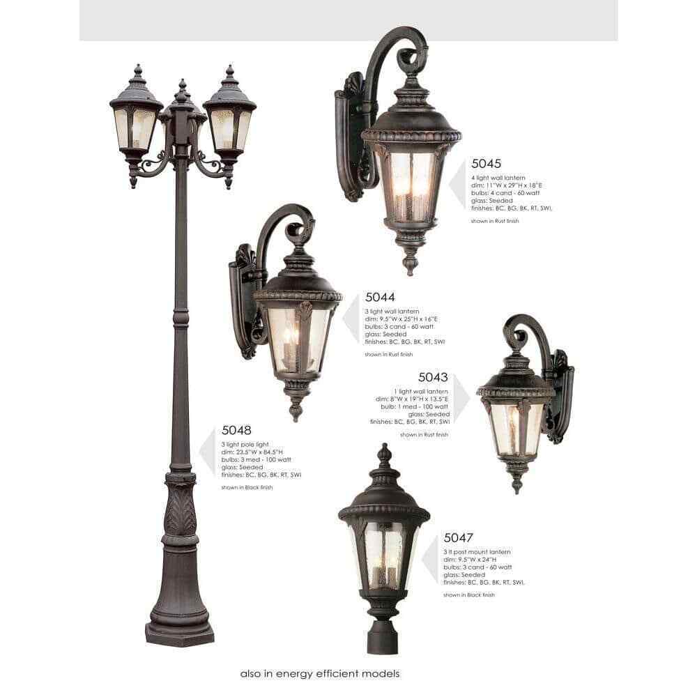 Bel Air Lighting Commons 3-Light Black Outdoor Lamp Post Light Fixture
