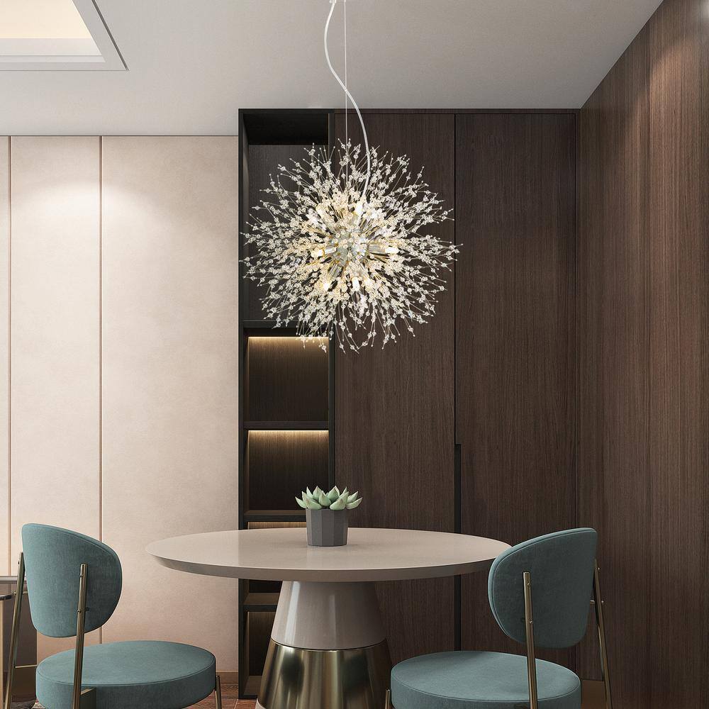 SILJOY 20 in. 9-Light Chrome Crystal Chandelier Ceiling Pendant Starburst