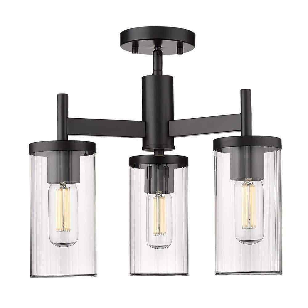 Golden Lighting Winslett 16.5 in. 3-Light Matte Black Semi-Flush Mount
