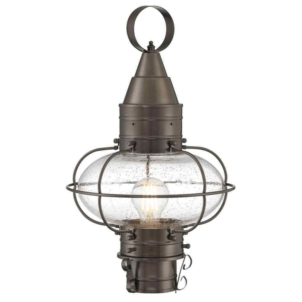 NORWELL Medium Classic Onion 1-Light Bronze Outdoor w/ Seedy Glass Post Lantern