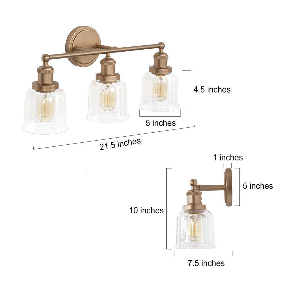 Uolfin Modern Bell Bathroom Vanity Light Mila 3-Light, Brass Gold