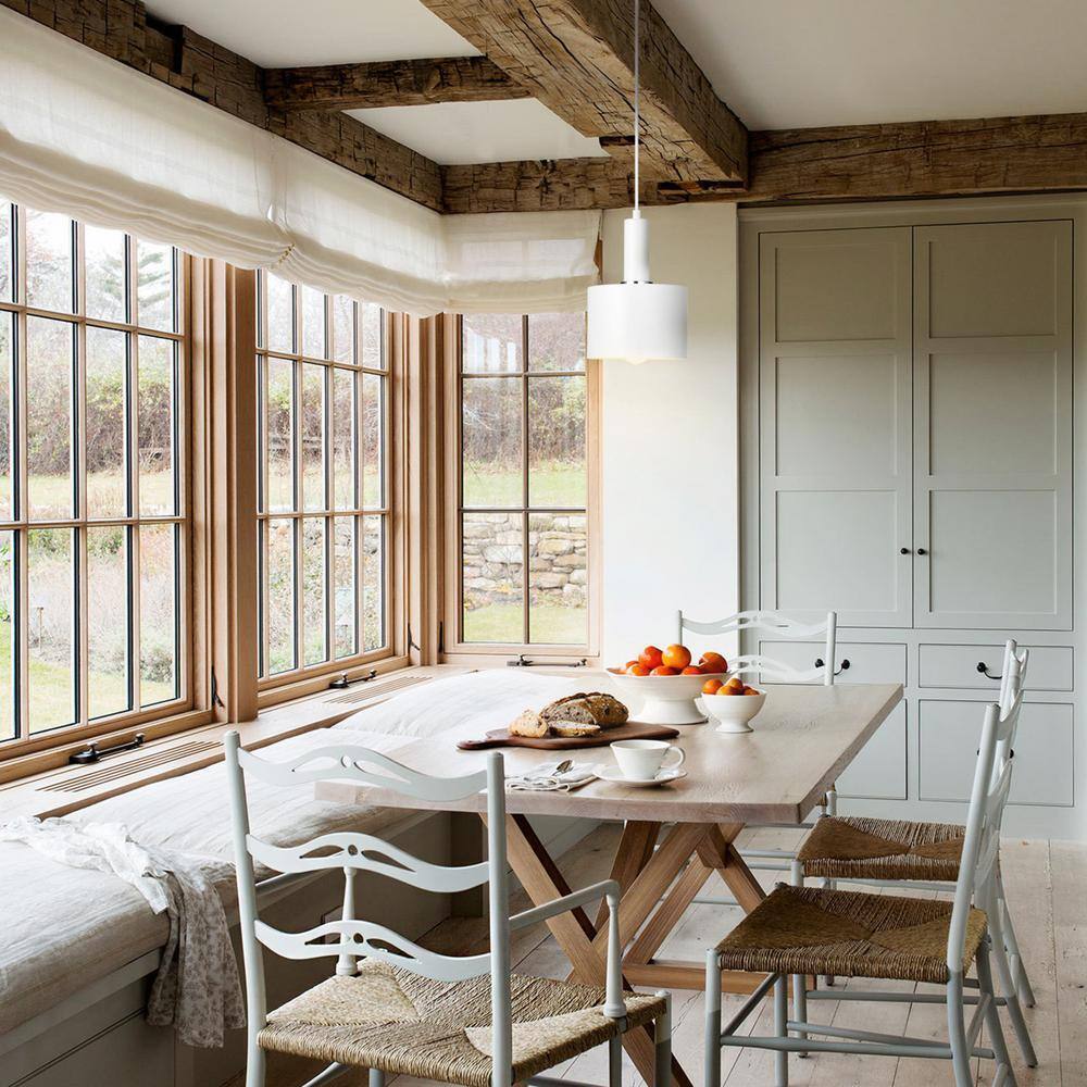 1-Light Matte White Pendant with Metal Shade and Chrome Accent