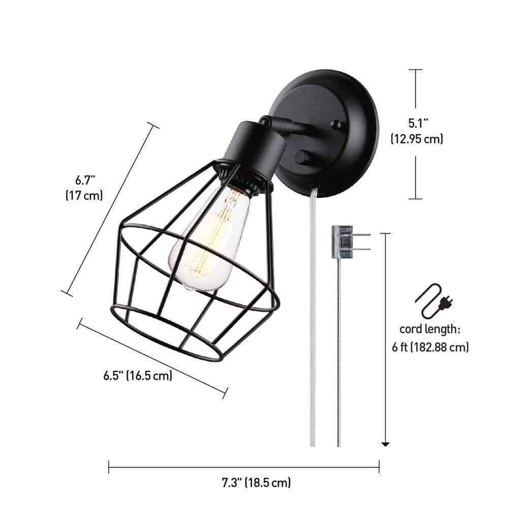 Globe Electric Evans 1-Light Matte Black Plug-In or Hardwire Wall Sconce