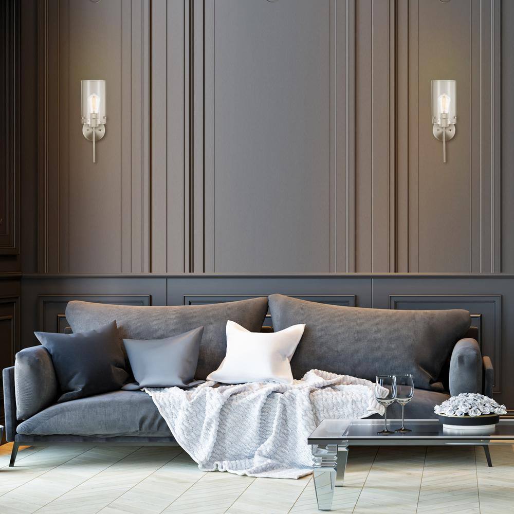 Globe Electric Cusco 1-Light Brushed Nickel Wall Sconce with Clear Glass Shade