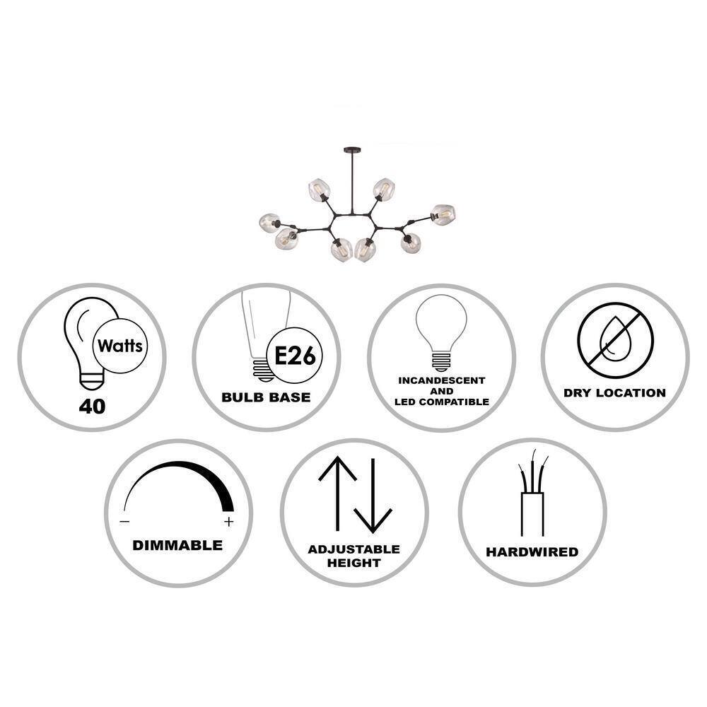 Bel Air Lighting 8-Light Black Kitchen Pendant Light with Clear Glass Shades