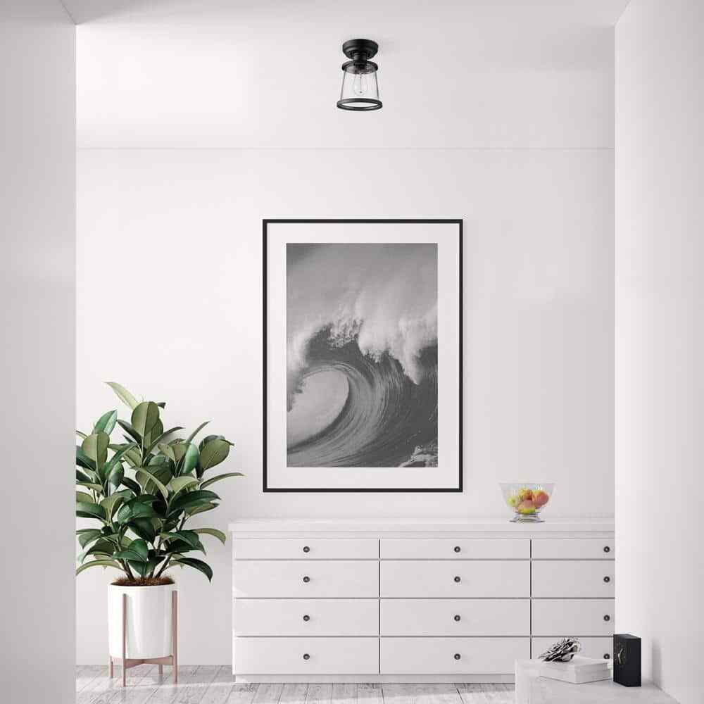 Hampton Bay Rigby 9.6 in. 1-Light Matte Black Round Flush Mount Ceiling Light