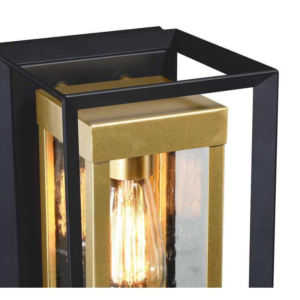 Pia Ricco 1-Light Matte Black + Golden Outdoor Fixture Wall Lantern Sconce