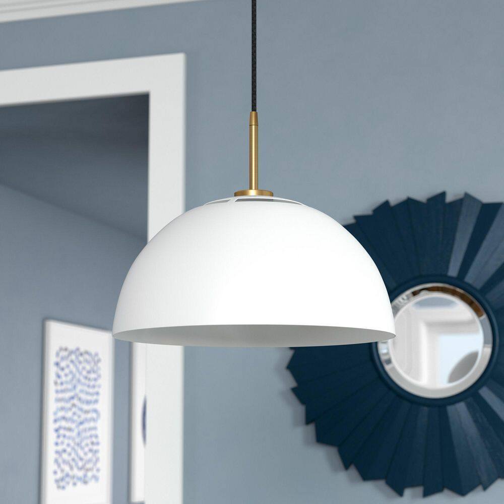 Meyer&Cross Jordyn 16 in. 1-Light Modern White and Brushed Brass Pendant