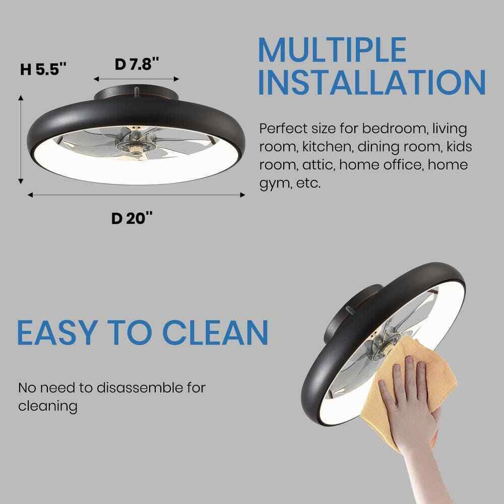 ANTOINE 20 in. Integrated LED Indoor Black Flush Mount Dimmable Ceiling Fan