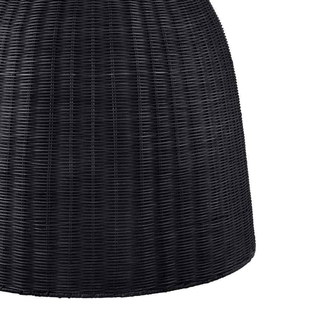 Hampton Bay Highler 1-Light Matte Black Pendant with Matte Black Rattan Shade