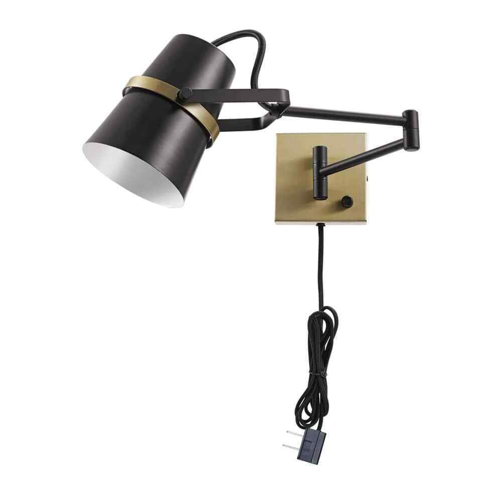 Globe Electric McKibbin 1-Light Matte Black Plug-In or Hardwire Swing Arm Sconce