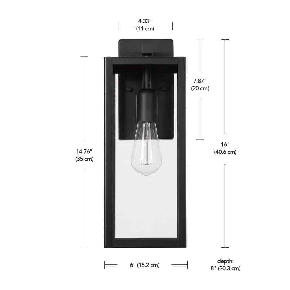 Hampton Bay Hurley Modern 1-Light Matte Black Hardwired Outdoor Wall Lantern