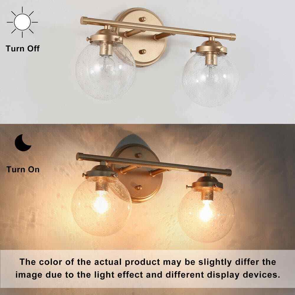 Uolfin Modern Globe Bathroom Vanity Light 2-Light Gold Round Bedroom Wall Sconce